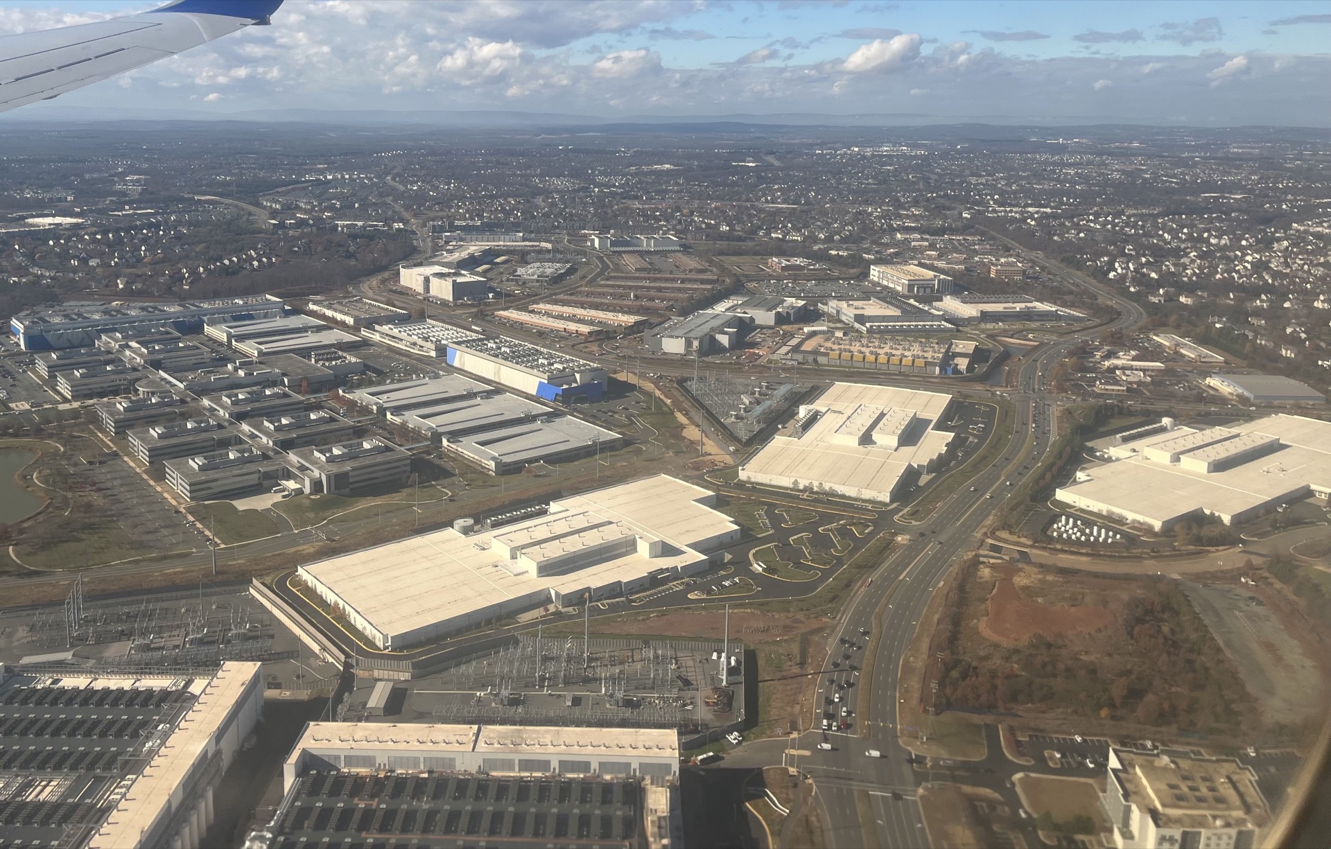 Aerial of data centers in Loudoun County near Ashburn